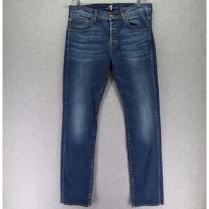 7 For All Mankind Jeans Mens 32 Rhigby Slim Straight Button Fly Flex Denim Blue